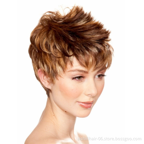 Aishili synthetic wigs hair light brown  short natural straight hair wigs wholesale synthetic fiber for women